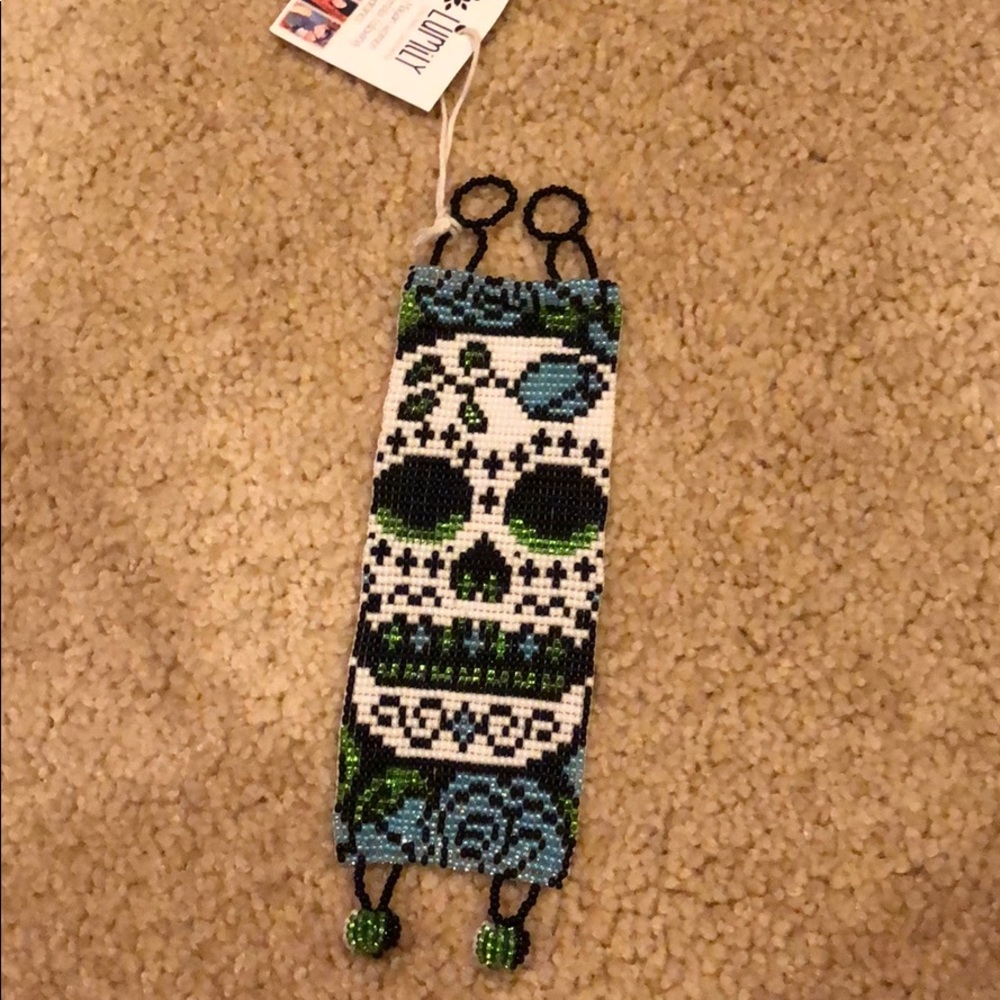 Handmade Beaded Sugar Skull Cuff bracelet